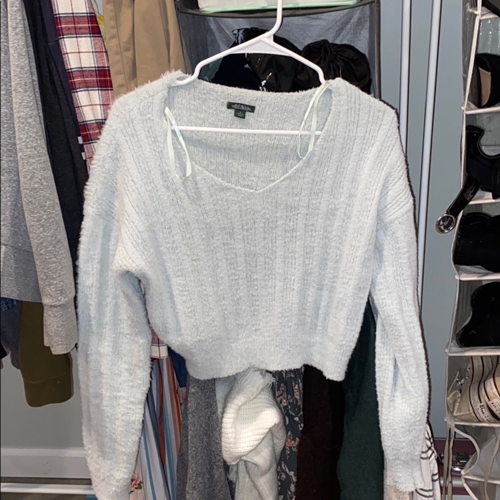 light blue cropped fuzzy sweater